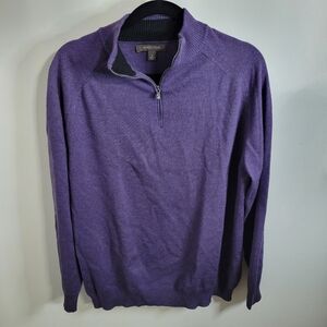 Nordstrom Men's 100% Extra Fine Merino Wool Quarter Zip Purple Sweater, Size M